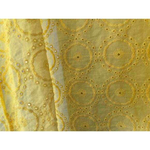 Chico's Women Butter Yellow Eyelet Button Front 3/4 Sleeves Size 2 Tunic Top - Picture 5 of 5